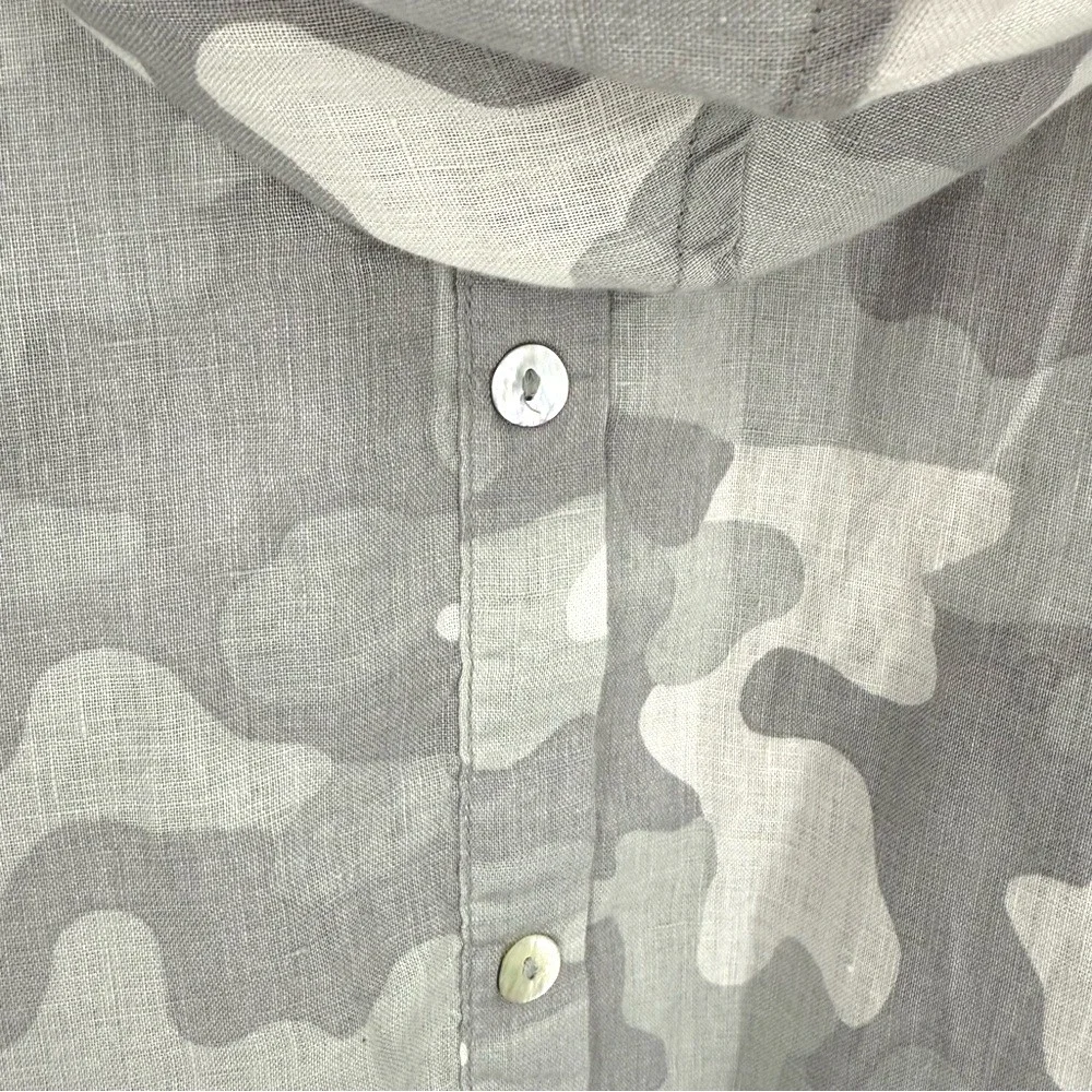 C&C California Linen Camo Hoodie Tunic Top Gray 3X New